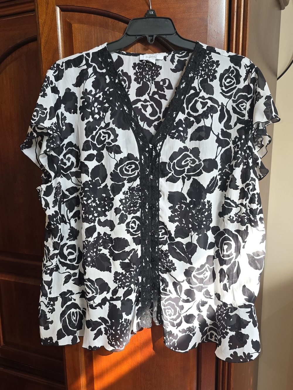 dressbarn Floral Lace-Trim Blouse 2x